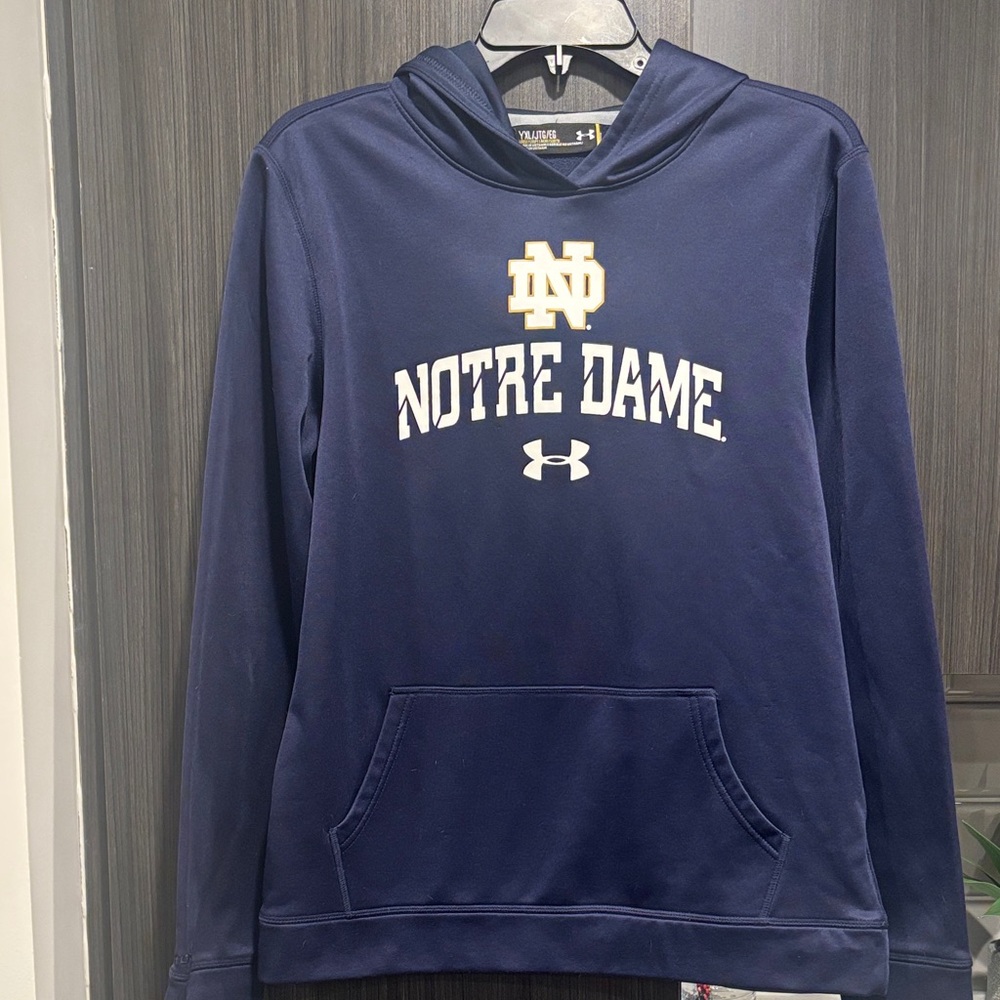 Under Armour Boys XL Navy & White Notre Dame Pullover Hoodie, Like New